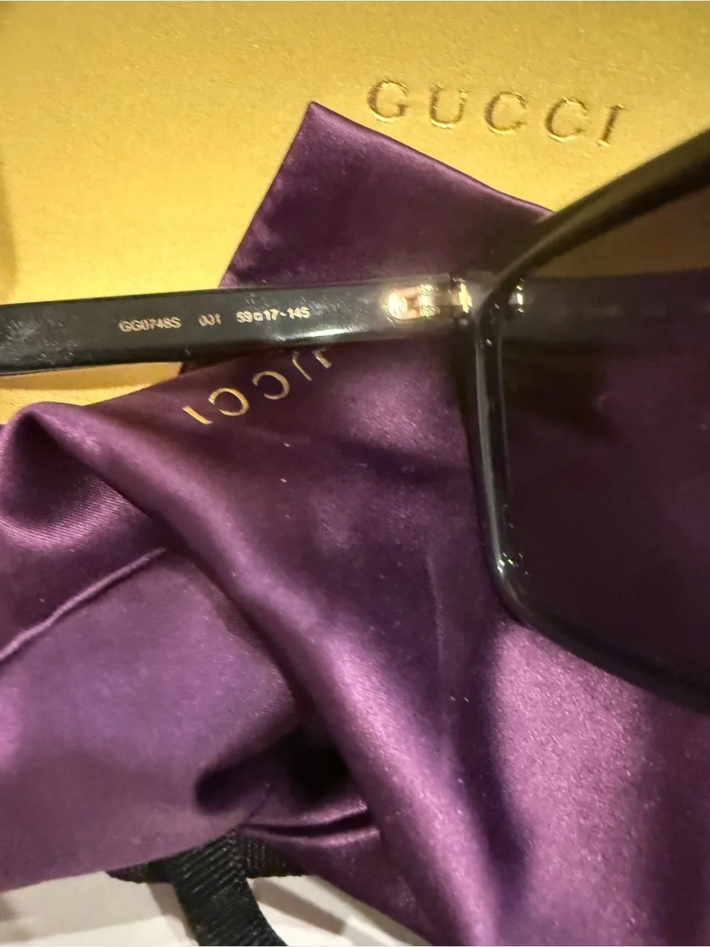 Gucci Black Sunglasses with Purple Case and Pouch